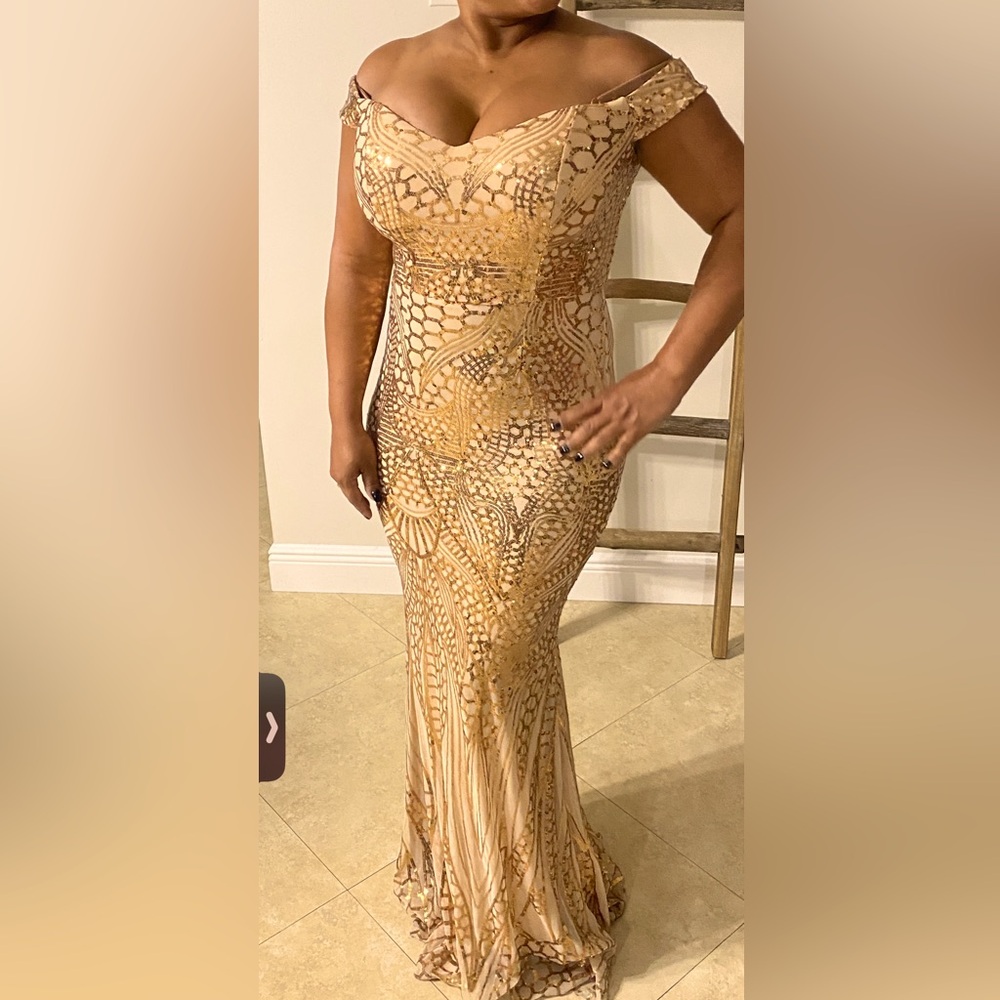 Gold Gown stretchy beautiful fit.